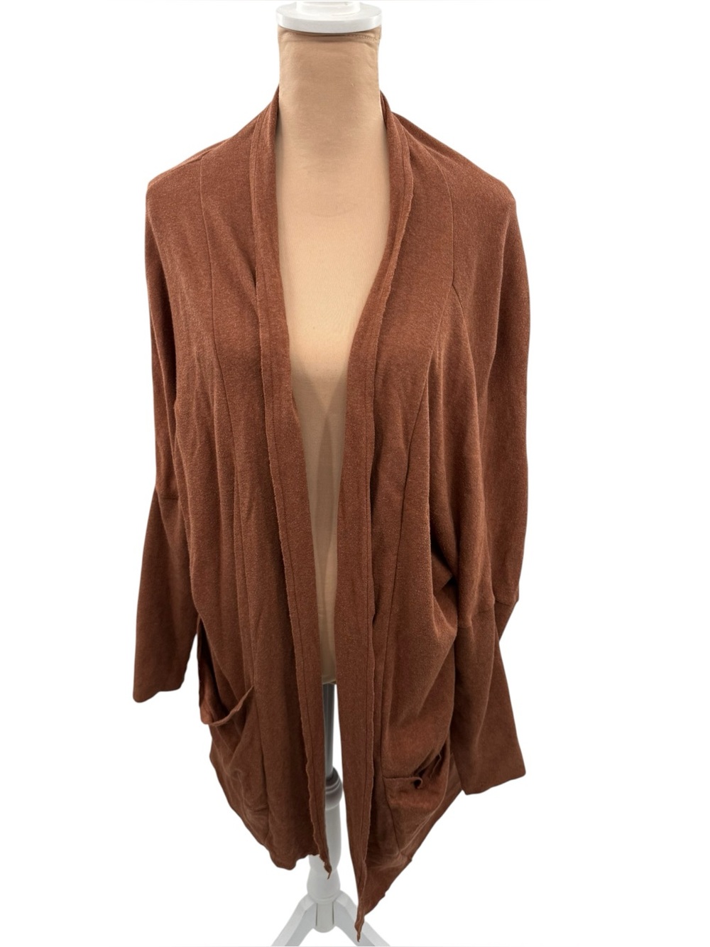 Pact Airplane Cardigan Women L/XL Rust Brown Organic Cotton Open Front Pockets - Picture 3 of 11
